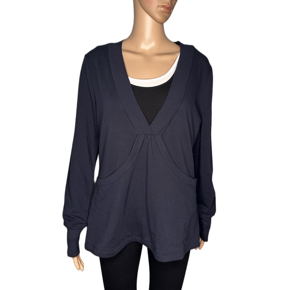 Ann Taylor loft women navy blue long sleeve v-neck top size M
